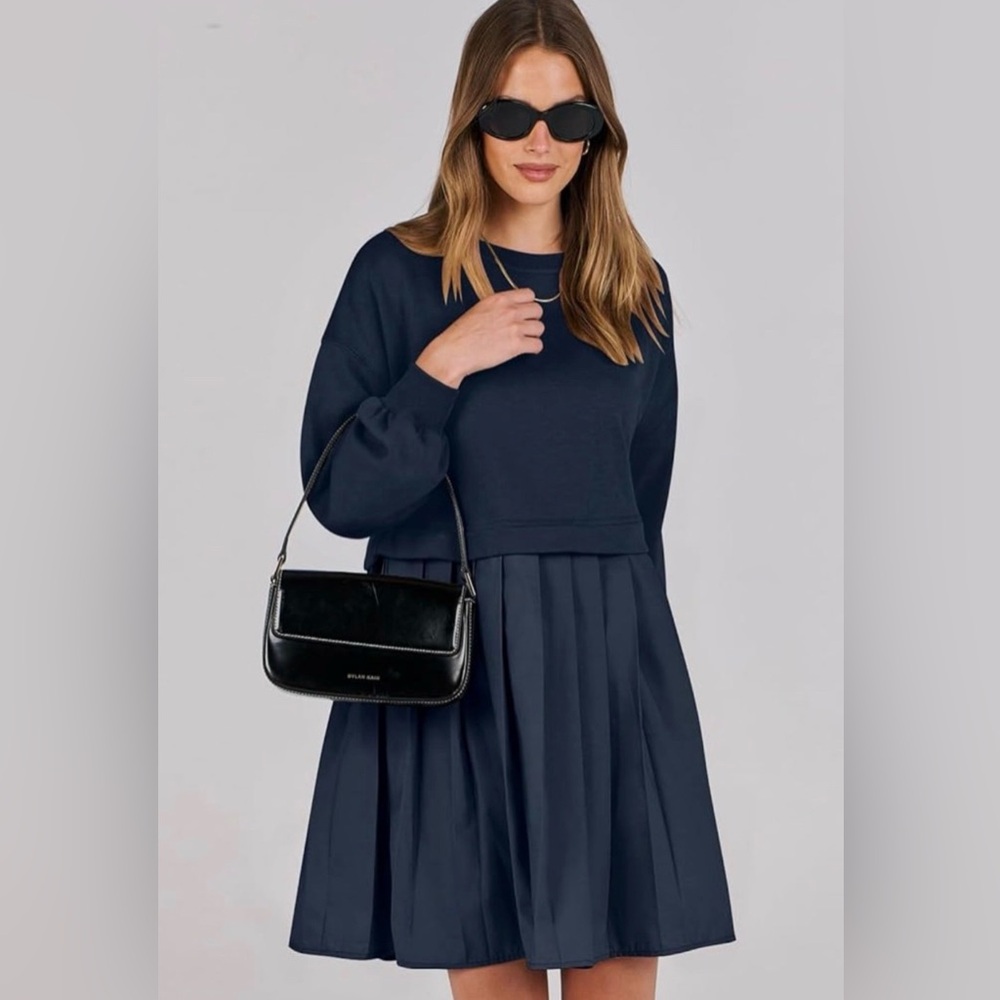 NWT Anrabess Navy Blue Oversized Sweatshirt Dress - Size Small